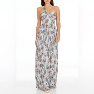 Dress The Population Idalia Floral One Shoulder Gown Blue Size Small
